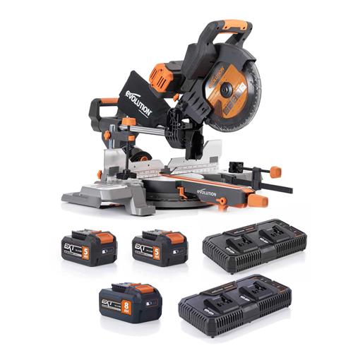 Pokosová AKU stolová píla EVO R255SMS-DB-Li 2x 5Ah a 8Ah batéria a 2x dvojportová nabíjačka ZADARMO