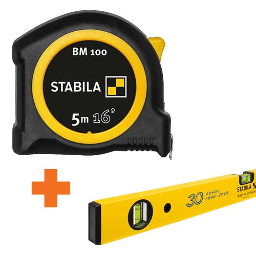 Vodováha STABILA 70 200cm a zvinovací meter STABILA BM 100 5m