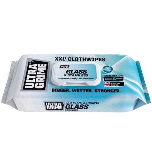 Profi čistiace obrúsky ULTRAGRIME® PRO GLASS STAINLESS 50ks XXL