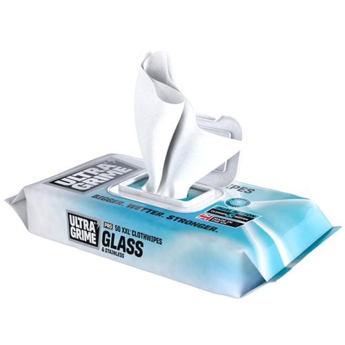 Profi čistiace obrúsky ULTRAGRIME® PRO GLASS STAINLESS 50ks XXL