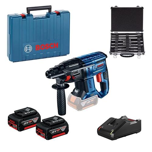 Profesionálna súprava BOSCH AKU/GBH180Li 2x 4,0Ah + 11ks SDS+ set 