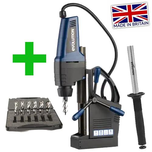 Magnetická vŕtačka EVO MAG42 k tomu sada 6ks jadrových vrtákov a EVO Cyclone