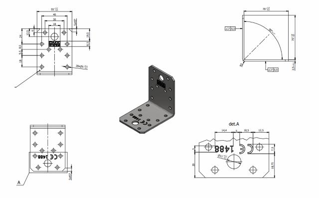 Uholnik spojovaci KL2 70x70x55mm